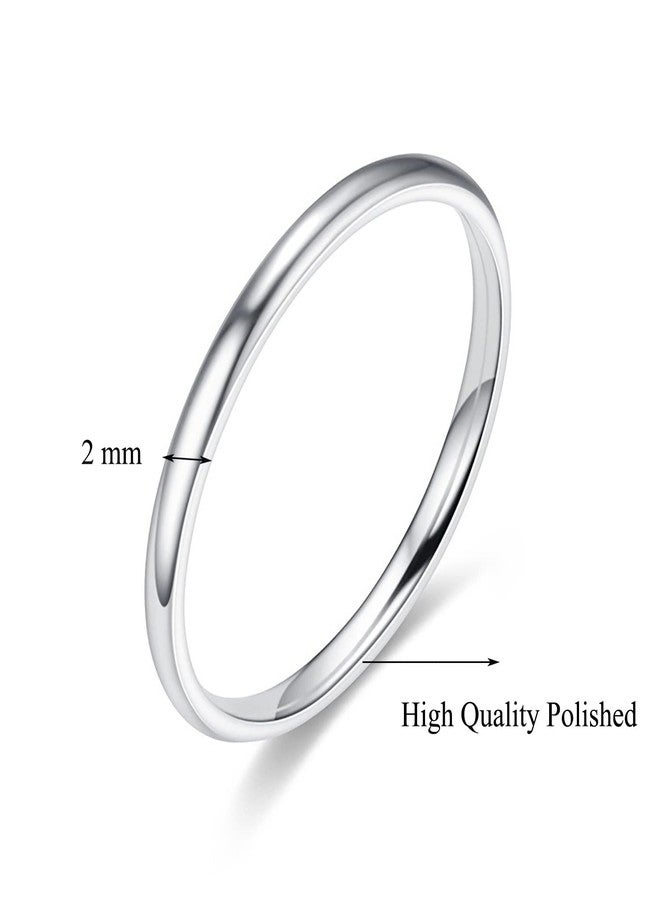 Moplusea 2mm Stainless Steel Classical Plain Stacking Band Statement Wedding Promise Ring For Women (Silver, 8) - Image 2